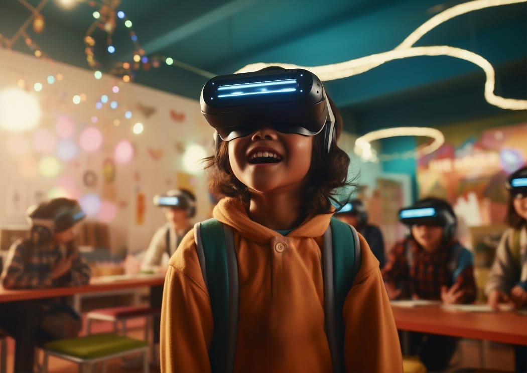 kids-with-vr-glasses-abstract-futuristic-school-classroom